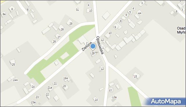 Waśniów, Zielona, 19, mapa Waśniów