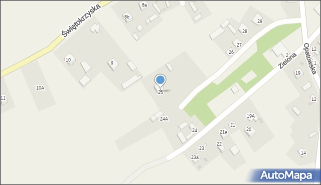 Waśniów, Zielona, 25, mapa Waśniów