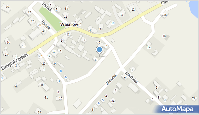 Waśniów, Zielona, 34, mapa Waśniów