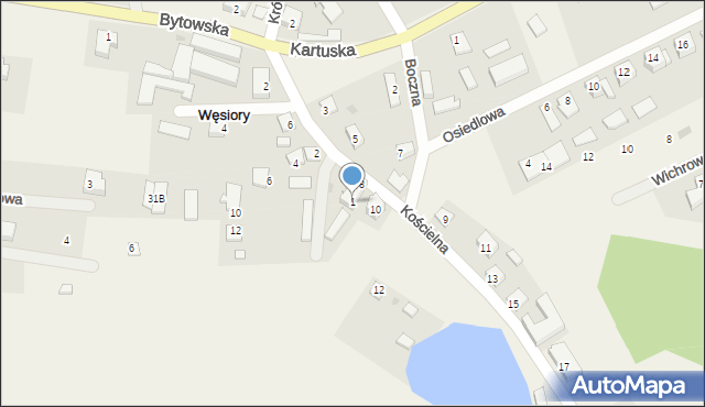 Węsiory, Zielona, 1, mapa Węsiory