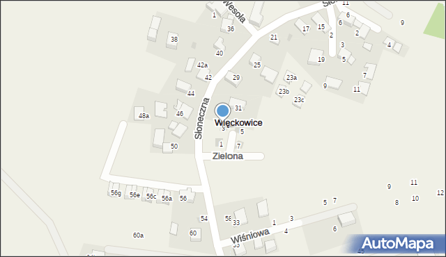 Więckowice, Zielona, 3, mapa Więckowice