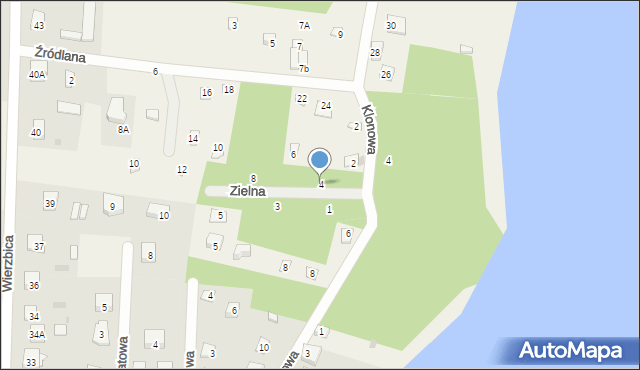 Wierzbica, Zielna, 4, mapa Wierzbica