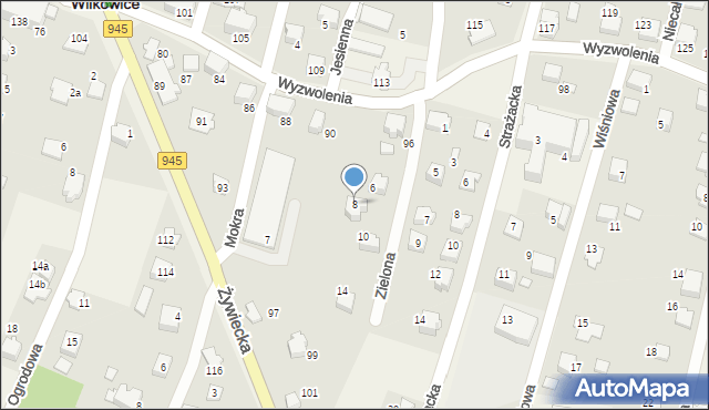 Wilkowice, Zielona, 8, mapa Wilkowice
