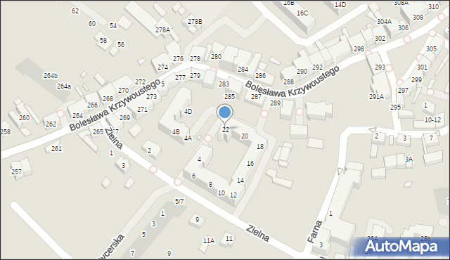 Wrocław, Zielna, 22, mapa Wrocławia