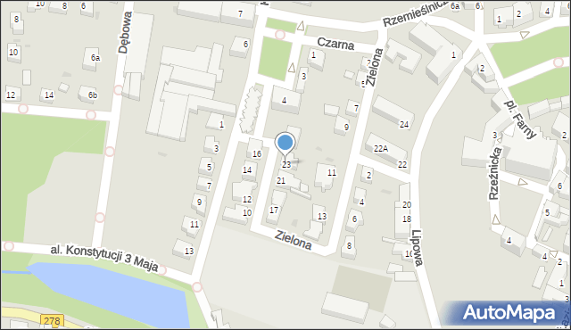 Wschowa, Zielona, 23, mapa Wschowa