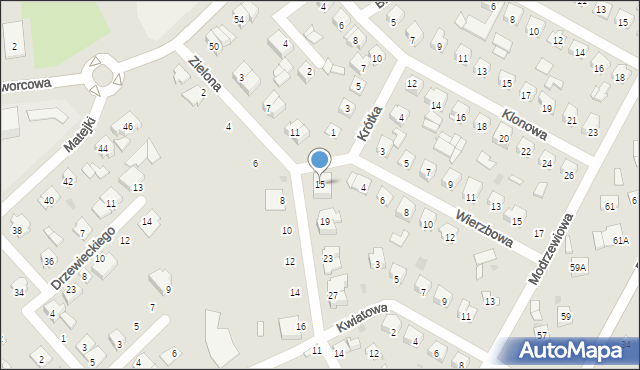 Wyszków, Zielona, 15, mapa Wyszków