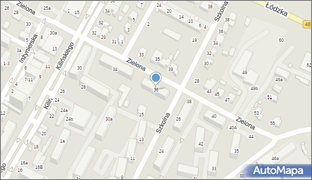 Zduńska Wola, Zielona, 36, mapa Zduńska Wola