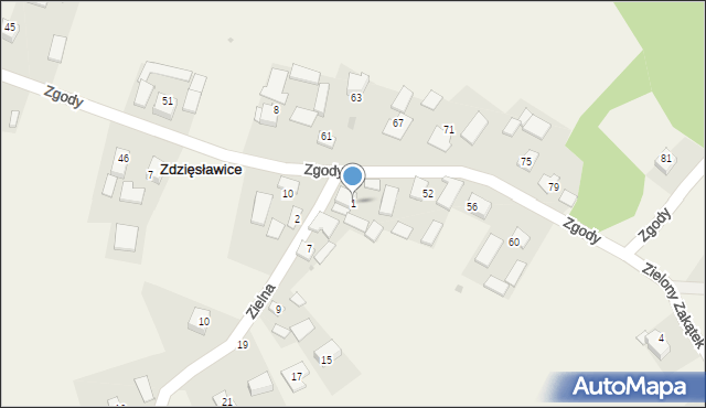 Zdzięsławice, Zielna, 1, mapa Zdzięsławice