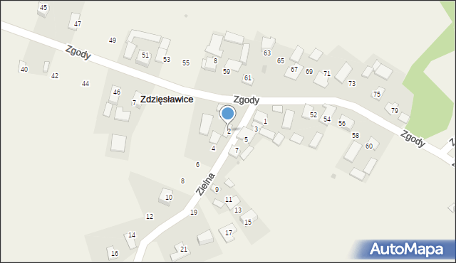 Zdzięsławice, Zielna, 2, mapa Zdzięsławice