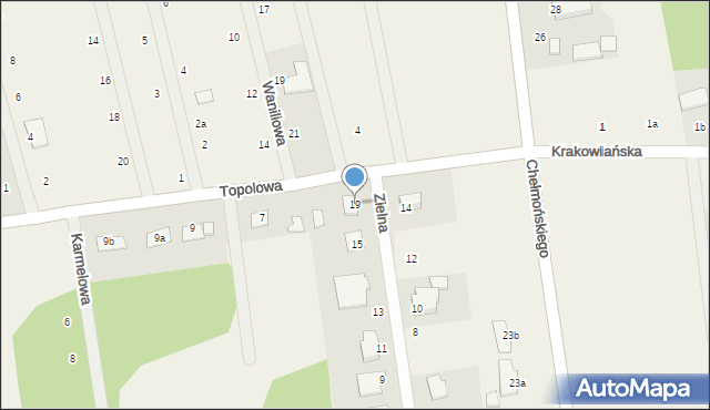 Żelechów, Zielna, 19, mapa Żelechów