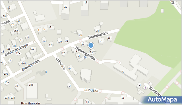 Zielona Góra, Zielonogórska, 2a, mapa Zielona Góra