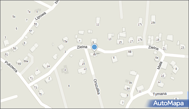 Żory, Zielna, 4b, mapa Żor