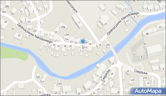 Jelenia Góra, Zjednoczenia Narodowego, 22, mapa Jelenia Góra