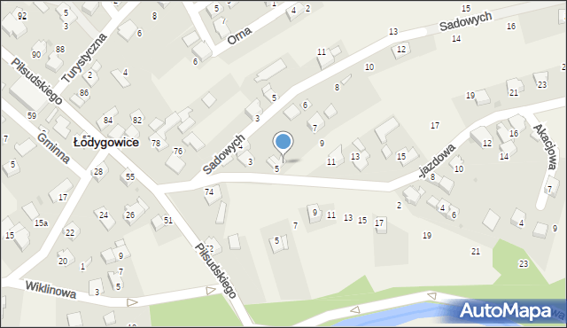 Łodygowice, Zjazdowa, 5a, mapa Łodygowice
