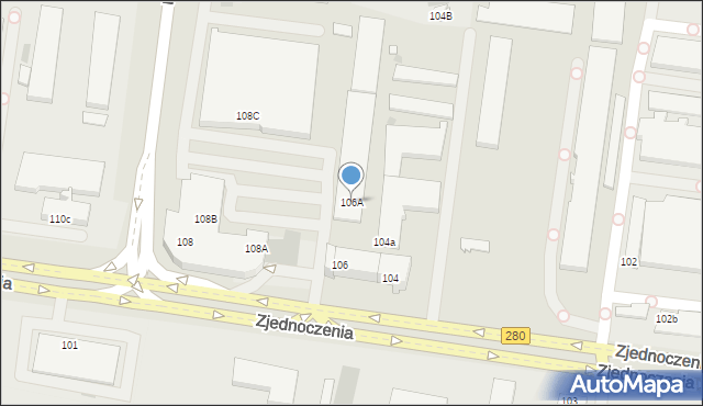 Zielona Góra, Zjednoczenia, 106A, mapa Zielona Góra