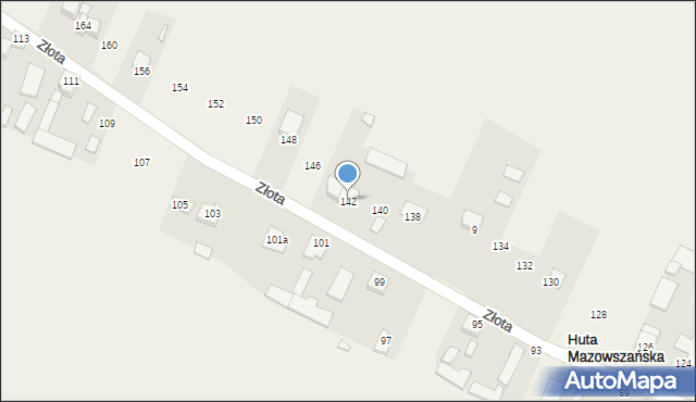 Huta Mazowszańska, Złota, 142, mapa Huta Mazowszańska