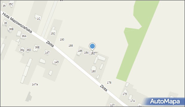 Huta Mazowszańska, Złota, 182, mapa Huta Mazowszańska