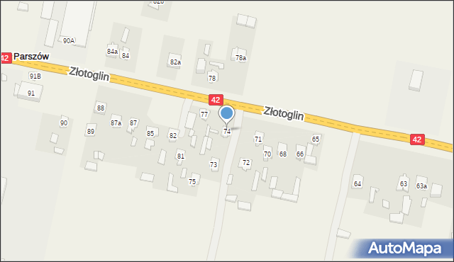 Parszów, Złotoglin, 74, mapa Parszów