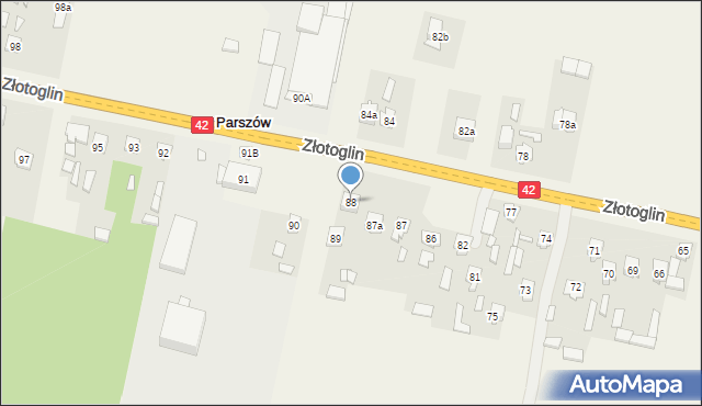 Parszów, Złotoglin, 88, mapa Parszów