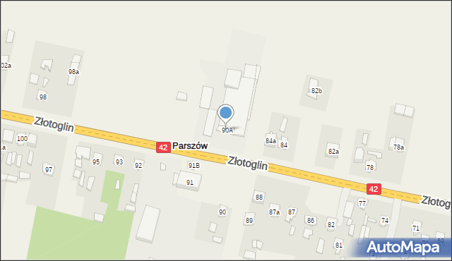 Parszów, Złotoglin, 90A, mapa Parszów