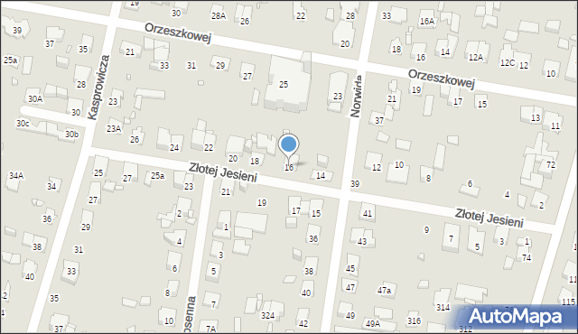 Piastów, Złotej Jesieni, 16, mapa Piastów