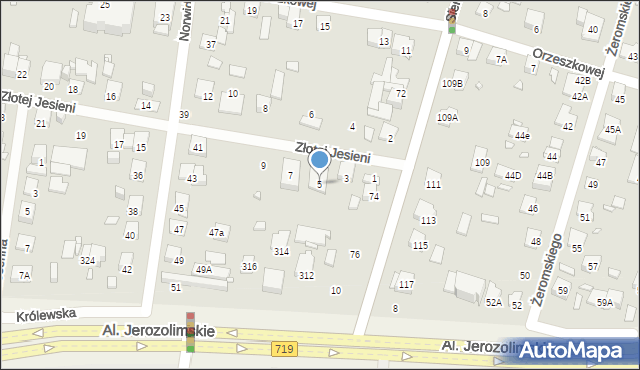 Piastów, Złotej Jesieni, 5, mapa Piastów