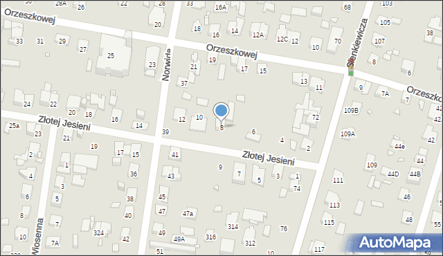 Piastów, Złotej Jesieni, 8, mapa Piastów