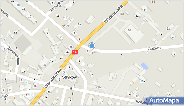 Stryków, Zlotowa, 3, mapa Stryków