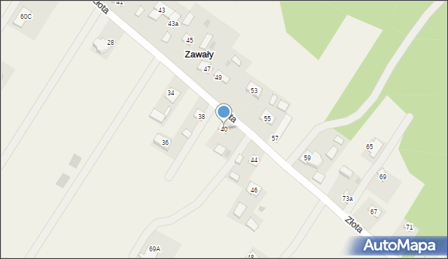Zawały, Złota, 40, mapa Zawały