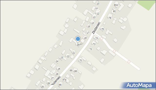 Złożeniec, Złożeniec, 20, mapa Złożeniec