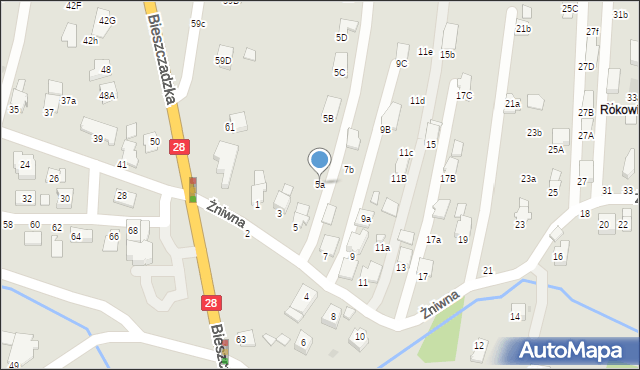 Krosno, Żniwna, 5a, mapa Krosna