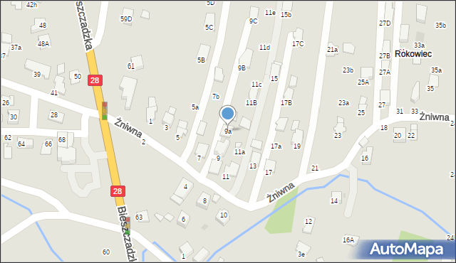 Krosno, Żniwna, 9a, mapa Krosna