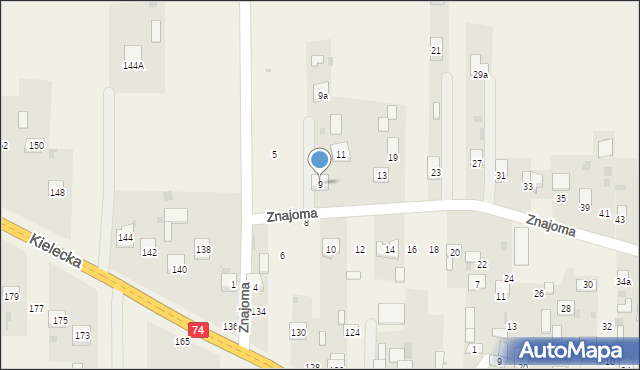 Mniów, Znajoma, 9, mapa Mniów