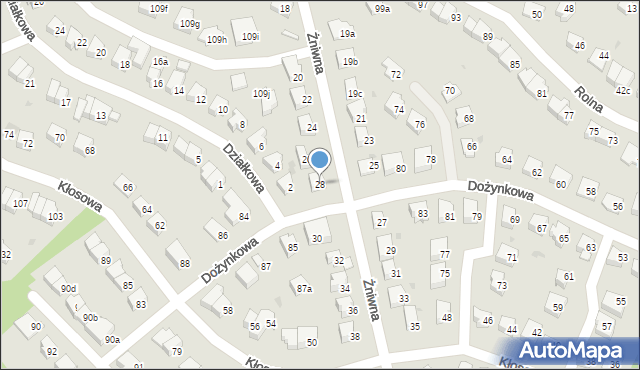 Olsztyn, Żniwna, 28, mapa Olsztyna