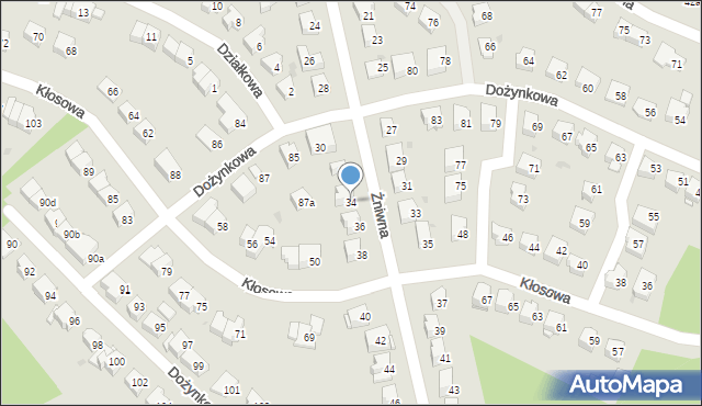 Olsztyn, Żniwna, 34, mapa Olsztyna