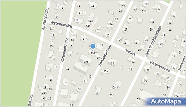 Kielce, Żółkiewskiego Stanisława, hetm., 30A, mapa Kielc