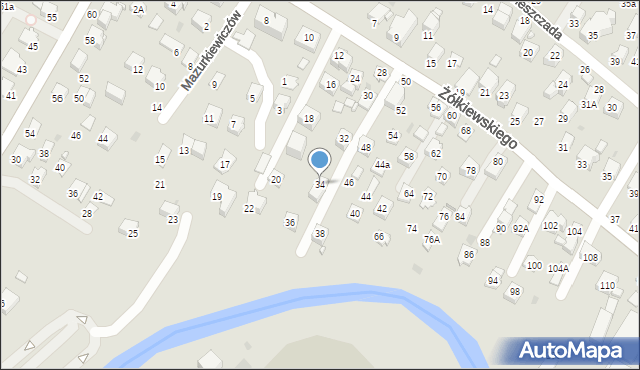 Krosno, Żółkiewskiego Stanisława, hetm., 34, mapa Krosna