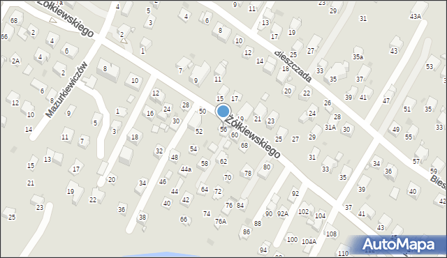 Krosno, Żółkiewskiego Stanisława, hetm., 56, mapa Krosna