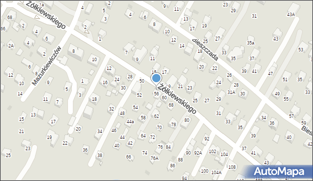 Krosno, Żółkiewskiego Stanisława, hetm., 56a, mapa Krosna