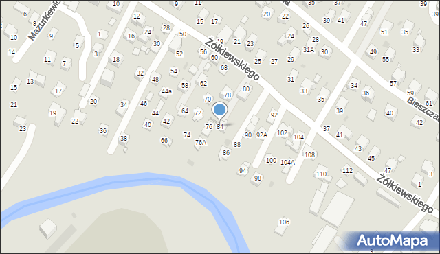 Krosno, Żółkiewskiego Stanisława, hetm., 84, mapa Krosna