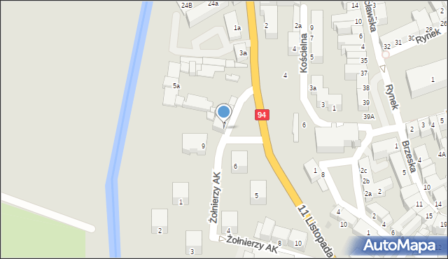 Oława, Żołnierzy Armii Krajowej, 7a, mapa Oława