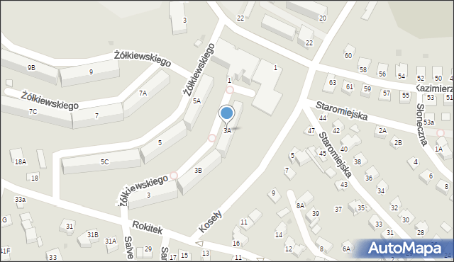 Sandomierz, Żółkiewskiego-Lina, gen., 3A, mapa Sandomierza