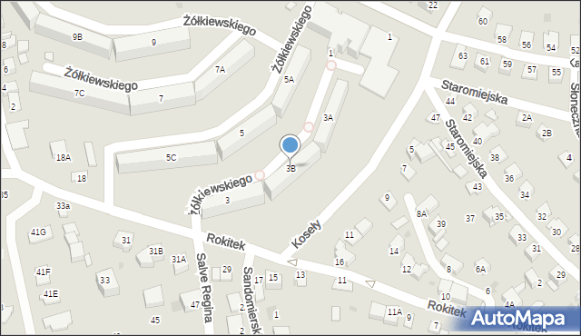 Sandomierz, Żółkiewskiego-Lina, gen., 3B, mapa Sandomierza