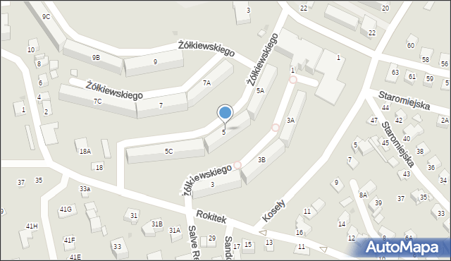 Sandomierz, Żółkiewskiego-Lina, gen., 5B, mapa Sandomierza
