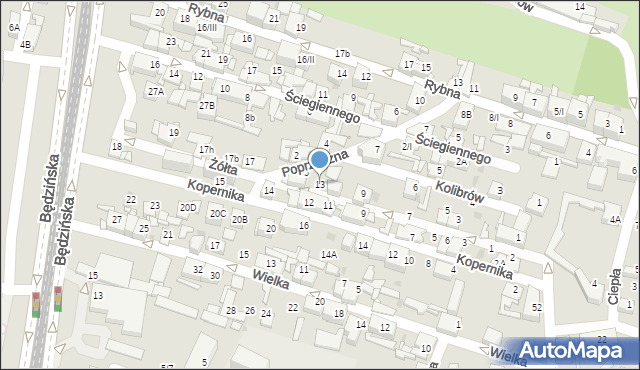 Sosnowiec, Żółta, 13, mapa Sosnowca