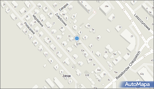 Szczecin, Żołędziowa, 32, mapa Szczecina