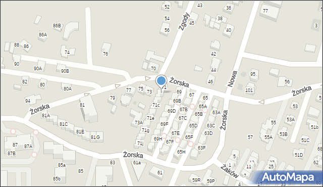 Tychy, Żorska, 71a, mapa Tychów