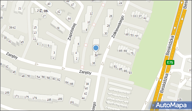 Tychy, Żółkiewskiego Stanisława, hetm., 34, mapa Tychów