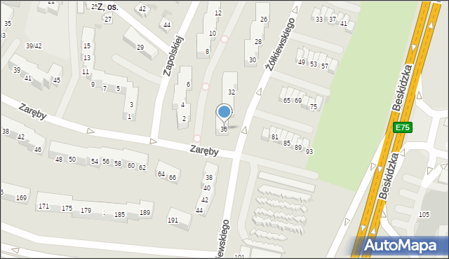 Tychy, Żółkiewskiego Stanisława, hetm., 36, mapa Tychów