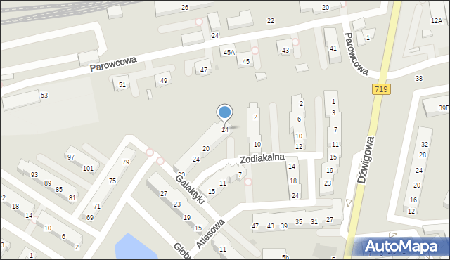 Warszawa, Zodiakalna, 14, mapa Warszawy